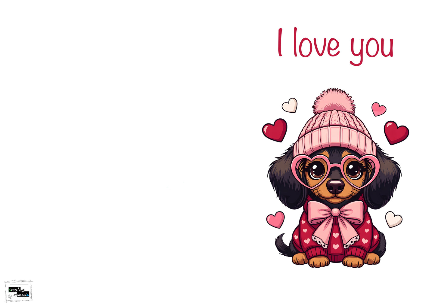 Valentinskarte Hund „I love you“ zum Ausdrucken | Süße Liebeskarte mit Herzen | Romantische PDF Karte | Digitaler Download