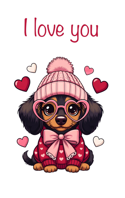 Valentinskarte Hund „I love you“ zum Ausdrucken | Süße Liebeskarte mit Herzen | Romantische PDF Karte | Digitaler Download