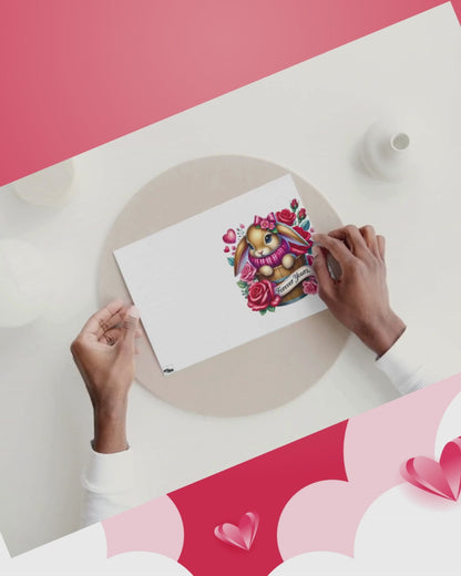 Valentinskarte Hase „Forever Yours“ zum Ausdrucken | Romantische Liebeskarte mit Rosen & Herzen | Süße PDF Karte | Digitaler Download