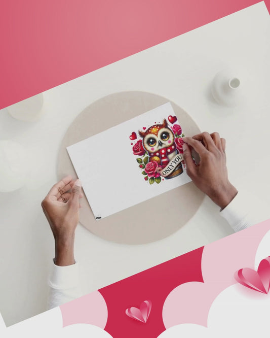 Valentinskarte Eule „Only You“ zum Ausdrucken | Romantische Liebeskarte mit Rosen & Herzen | Süße PDF Valentinskarte | Digitaler Download